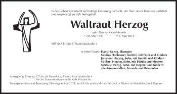 Traueranzeige von Waltraut Herzog von Der Bote