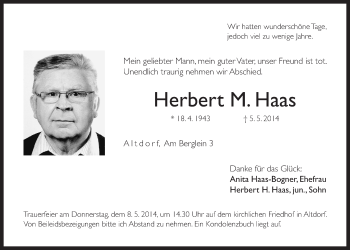 Traueranzeige von Herbert M. Haas von Der Bote