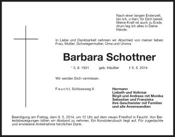 Traueranzeige von Barbara Schottner von Der Bote