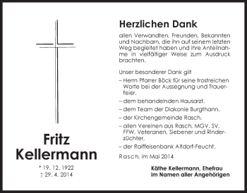 Traueranzeige von Fritz Kellermann von Der Bote