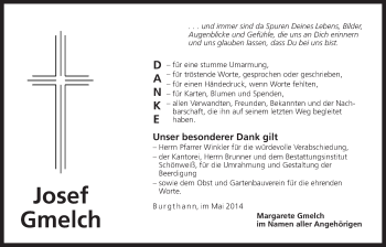 Traueranzeige von Josef Gmelch von Der Bote