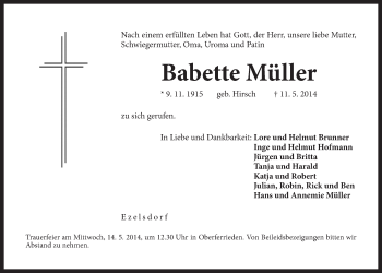 Traueranzeige von Babette Müller von Der Bote