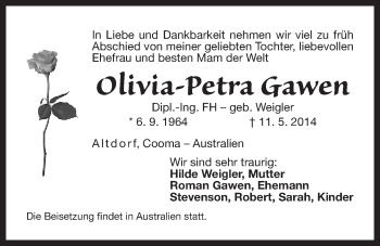 Traueranzeige von Olivia-Petra Gawen von Der Bote