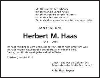 Traueranzeige von Herbert M. Haas von Der Bote