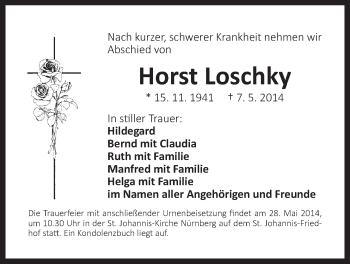 Traueranzeige von Horst Loschky von Der Bote