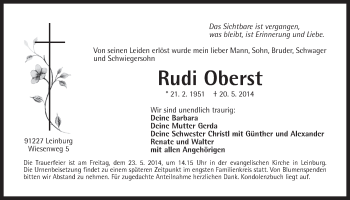 Traueranzeige von Rudi Oberst von Der Bote