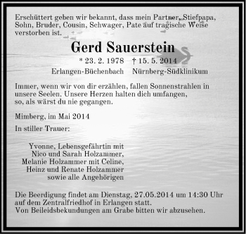 Traueranzeige von Gerd Sauerstein von Der Bote