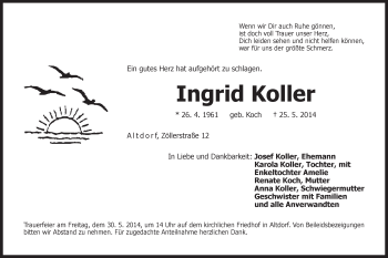 Traueranzeige von Ingrid Koller von Der Bote