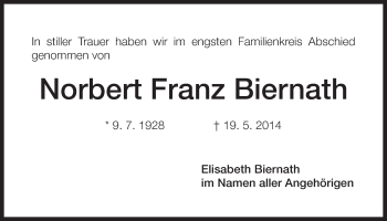 Traueranzeige von Norbert Franz Biernath von Der Bote