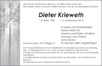 Traueranzeige von Dieter Krieweth von Pegnitz-Zeitung