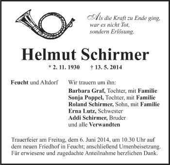 Traueranzeige von Helmut Schirmer von Der Bote