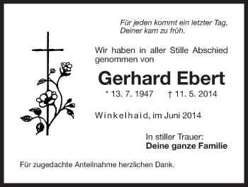 Traueranzeige von Gerhard Ebert von Der Bote