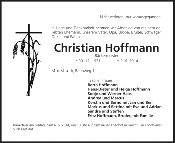 Traueranzeige von Christian Hoffmann von Der Bote