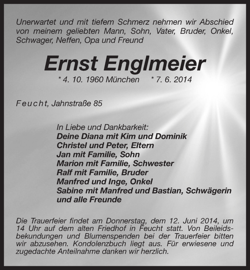  Traueranzeige für Ernst Englmeier vom 11.06.2014 aus Der Bote