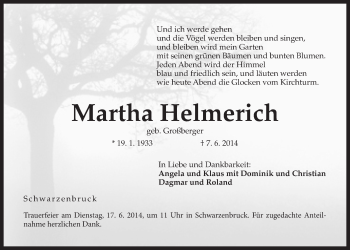 Traueranzeige von Martha Helmerich von Der Bote