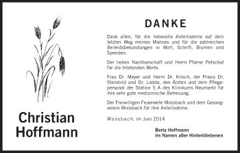 Traueranzeige von 1Christian Hoffmann von Der Bote