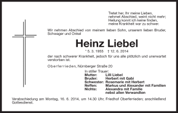 Traueranzeige von Heinz Liebel von Der Bote