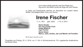 Traueranzeige von Irene Fischer von Der Bote