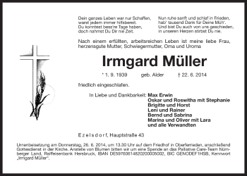 Traueranzeige von Irmgard Müller von Der Bote
