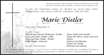 Traueranzeige von Marie Distler von Der Bote