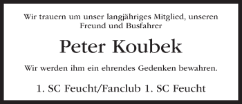 Traueranzeige von Peter Koubek von Der Bote