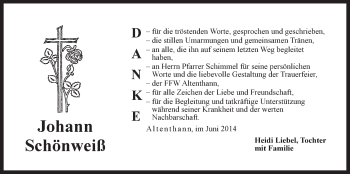 Traueranzeige von Johann Schönweiß von Der Bote