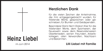 Traueranzeige von Heinz Liebel von Der Bote