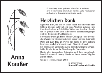 Traueranzeige von Anna Kraußer von Der Bote
