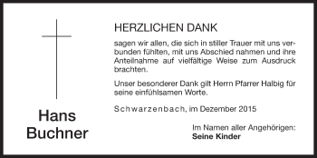 Traueranzeige von Hans Buchner von Der Bote
