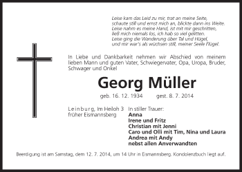 Traueranzeige von Georg Müller von Der Bote