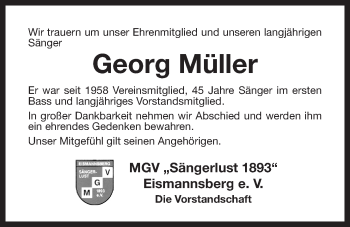 Traueranzeige von Georg Müller von Der Bote