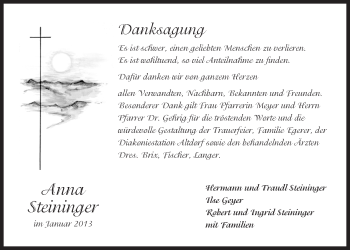 Traueranzeige von Anna Steininger von Der Bote