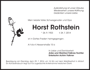 Traueranzeige von Horst Rothstein von Der Bote