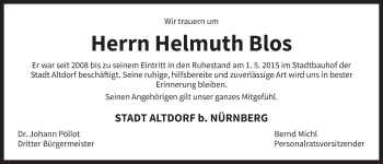 Traueranzeige von Helmuth Blos von Der Bote