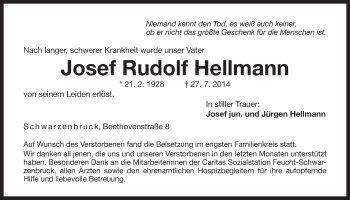 Traueranzeige von Josef Rudolf Hellmann von Der Bote