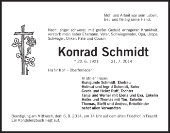 Traueranzeige von Konrad Schmidt von Der Bote