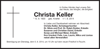 Traueranzeige von Christa Keller von Der Bote