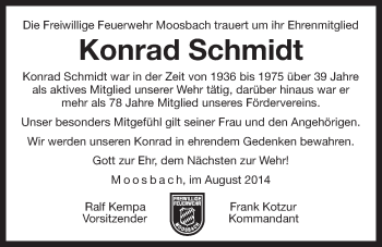 Traueranzeige von Konrad Schmidt von Der Bote