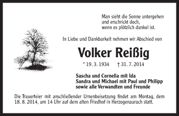 Traueranzeige von Volker Reißig von Der Bote