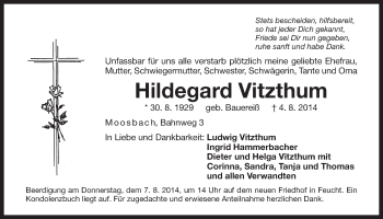 Traueranzeige von Hildegard Vitzthum von Der Bote