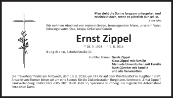 Traueranzeige von Ernst Zippel von Der Bote