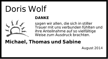 Traueranzeige von Doris Wolf von Der Bote
