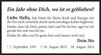 Traueranzeige von Hella Weigelt von Der Bote