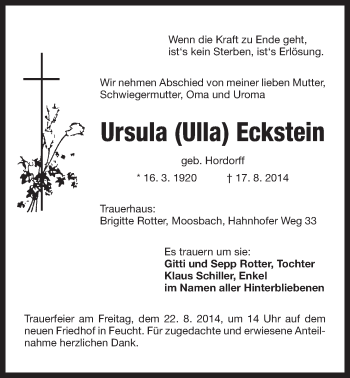 Traueranzeige von Ursula Eckstein von Der Bote