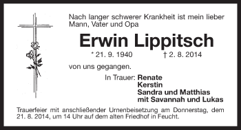 Traueranzeige von Erwin Lippitsch von Der Bote