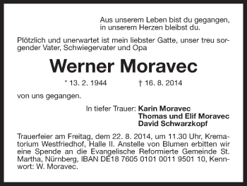 Traueranzeige von Werner Moravec von Der Bote