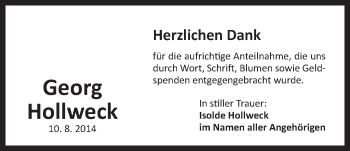 Traueranzeige von Georg Hollweck von Der Bote