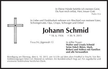 Traueranzeige von Johann Schmid von Der Bote