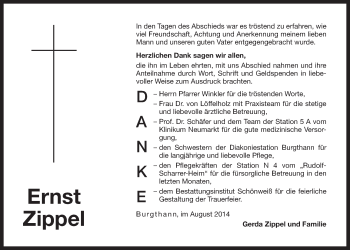 Traueranzeige von Ernst Zippel von Der Bote