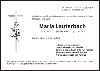 Traueranzeige von Maria Lauterbach von Der Bote